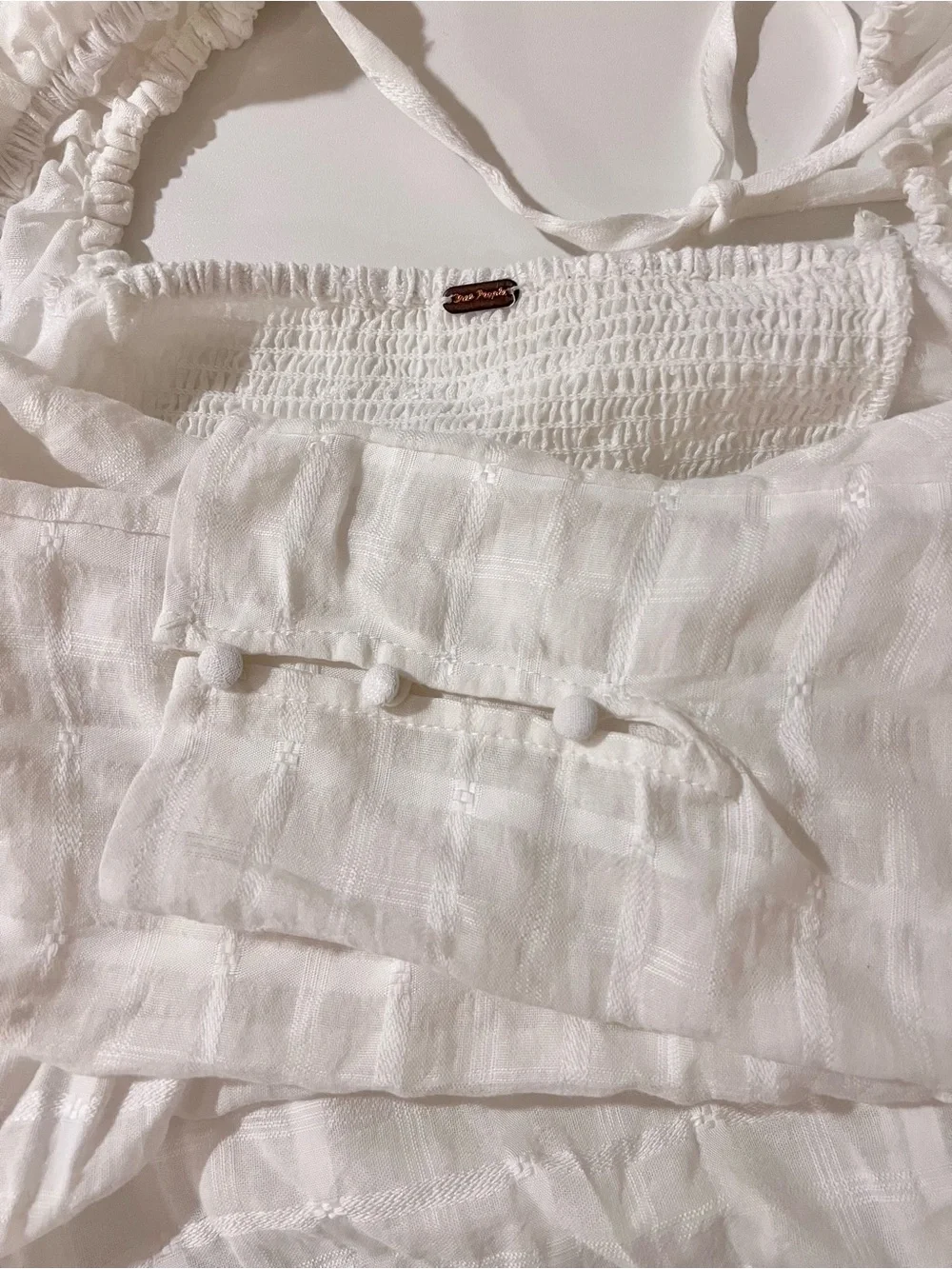 Free People Peasant Top Smocked Blouse Milkmaid Flowy Cottagecore Puffed Sleeves